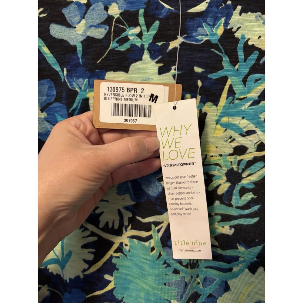 Title Nine Reversible Dress 2 In 1 Navy Blue & Floral Medium Rouched Sides New - Picture 5 of 13
